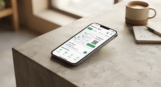 The Aldrees mobile app on a smartphone resting on a concrete surface, showing fuel station maps and reward points.